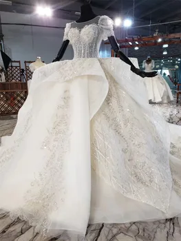 SWEMILE Nekilnojamojo Kulka Prabanga Royal Visiškai Nėrinių Vestuvių Suknelė iki 2021 m. 1,5 M Traukinio Brangioji Dramblio kaulo Nuotaka Kamuolys Suknelė Vestido De Noiva Renda
