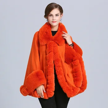 2020 m. žiemos Europenew negabaritinių palaidų dirbtinė lapės kailio apykaklė megzti paltai moterų šikšnosparnių rankovėmis megztinis skara apsiaustu, striukės F206