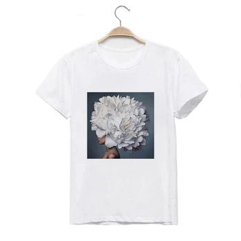 Naujas Harajuku Estetika Marškinėlius Seksualus Gėlių, Plunksnų Spausdinti trumpomis Rankovėmis Viršūnes Tees Vasaros Mados kawaii Atsitiktinis Sweet Lady T-Shirt