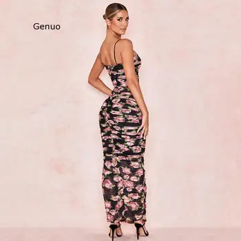 2020 Naujas Maxi Nėrinių Gėlių Įžymybė Vakarą Kilimo Ir Tūpimo Tako Šalis Suknelė Moterims Seksualus Spageti Dirželis Rankovių Bodycon Klubas Suknelė