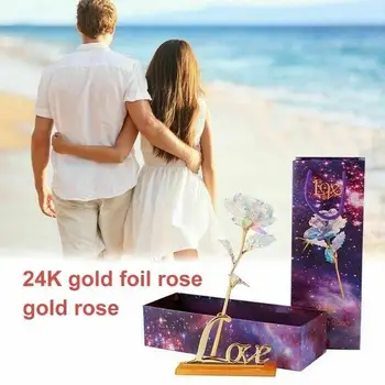 Kūrybos 24K Folija Padengta Aukso Galaxy Rožių Gėlių Valentino Diena Mylėtojų Dovaną Romantiškas Gėlių Su Meile Bazės