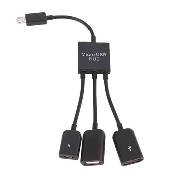 3 1. Micro USB HUB Vyrų ir Moterų Dvigubas USB 2.0 Host OTG Adapterio Kabelį Konverteris Extender Universaliųjų Mobiliųjų Telefonų, Juoda