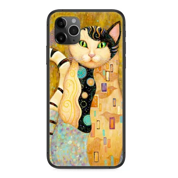 Bučinys Gustav Klimt Tapybos Meno Katė Telefono dėklas Skirtas iphone 4, 4s, 5 5S SE 5C 6 6S 7 8 plus X XS XR 11 12 mini Pro Max 2020 juoda