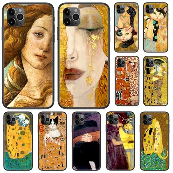Bučinys Gustav Klimt Tapybos Meno Katė Telefono dėklas Skirtas iphone 4, 4s, 5 5S SE 5C 6 6S 7 8 plus X XS XR 11 12 mini Pro Max 2020 juoda
