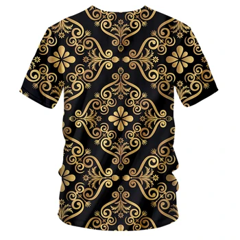 OGKB Naujas Mados Vyrams Golden Flower V-Kaklo marškinėliai Vasaros 3D Atspausdintas T-Shirt Homme Trumpas Rankovės Prabanga Karališkoji Baroko Plius Dydis