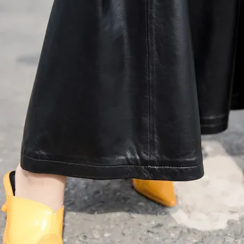 Naujas Klostuotas Natūralios Odos Kelnės Lady Prarasti Pločio Kojų Kelnės Moterims 2019 Dizaineris Prabanga, Avikailio Baggy Harajuku-Line Kelnės