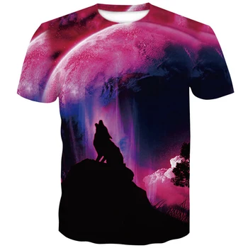 Naujausias Wolf 3D Spausdinimo Gyvūnų Kietas Juokinga Vyrų Trumpas Rankovės Mados prekės ženklo vyrai t shirts 2019 m. vasarą mens O-Kaklo violetinė viršų Spausdinti