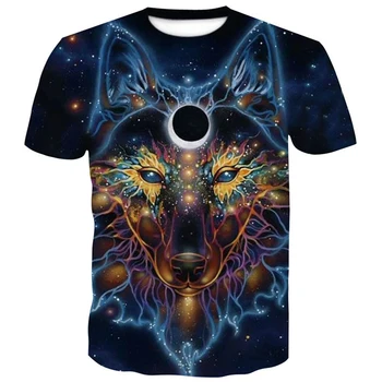 Naujausias Wolf 3D Spausdinimo Gyvūnų Kietas Juokinga Vyrų Trumpas Rankovės Mados prekės ženklo vyrai t shirts 2019 m. vasarą mens O-Kaklo violetinė viršų Spausdinti