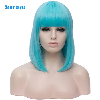 Savo Stilių 9 Spalvos Trumpas Tiesiai BOB Plaukų Perukai Moterims, Žalia Mėlyna Raudona Mėlyna Cosplay Perukai Sintetinė Aukštos Temperatūros Pluošto