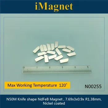 N00255 50pcs N50M Peilio formos Retųjų Žemių Neodimio Magnetas,7.69x3x0.9x R1.38mm,stačiakampio gretasienio Ndfeb Magnetas ,Magnetai šaldytuvas