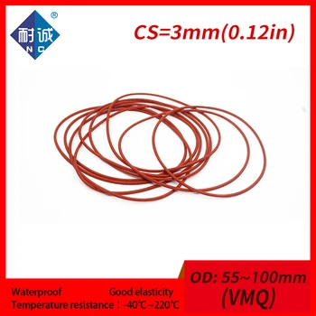 1PC/daug Silikono gumos sandarinimo žiedas Raudonos VMQ CS 3mm OD55/60/100mm Tarpiklis Silikono sandarinimo žiedas atsparus vandeniui silikagelis
