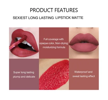 Matinis Lūpų Dažai, Vandeniui Raudonos Aksomo Lip Stick Makiažo Pigmentas Ilgalaikį Lūpų Blizgesys Matinis Atspalvis, Lipgloss Vamzdis Kosmetika