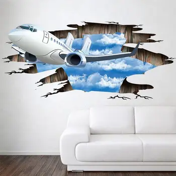 3D Srautas Grindų, Sienų Lipduko Nuimamas Sienų Lipdukai, Vinilo Meno Kambarį Dekoro (Lėktuvas)