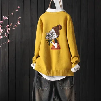 Rudens/žiemos naujas megztas megztinis su cardigan megztinis moterims Laisvųjų menų Rudens žiemos embroiderycardigan striukė moterims
