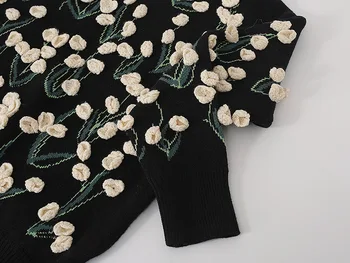 Derliaus Merginos Sunkiųjų Rankų darbo 3D Gėlės Siuvinėtos Saldus Puloveriai 2020 M. Rudens Žiemos Trikotažas Nertas Megztinis Apkarpyti Viršūnes