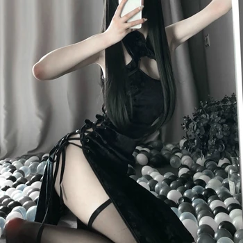 Retro Cheongsam Nightgowns Moteris Didelės Atviros Šakių Cosplay Kostiumų Erotika Anime Seksualus Apatinis Trikotažas Nėrinių Suknelė Przybornik Išgalvotas Slim Vienodas