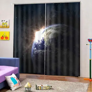 Planetos užuolaidos Prabanga Blackout 3D Užuolaidos Gyvenimo Kambario, Miegamasis juoda pasaulyje užuolaidos, miegamojo Blackout užuolaidos