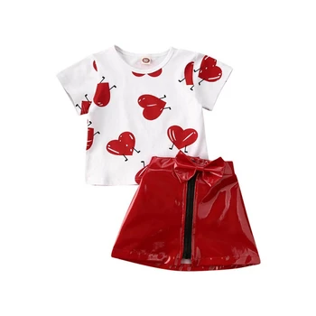 Vasarą Vaikams Baby Girl Drabužių Rinkiniai Širdies Modelis Berankoviai marškinėliai Topai Polka Dot Sijonas Clothes04