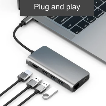 8 1 USB HUB C Tipo Stebulės HDMI Konverteris C Tipo HDMI USB 3.0 PD VGA SD/TF RJ45 Kortelių Skaitytuvas Multiport Dongle for Notebook Naujas