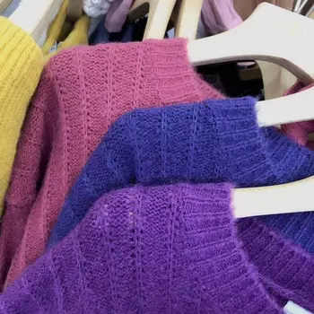 2020 m. Žiemos crewneck ilgai Megztiniai moterims, Gryna Spalva Atsitiktinis Mados Elegantiškas storas megztas megztinis, komplektai, megztiniai suknelė