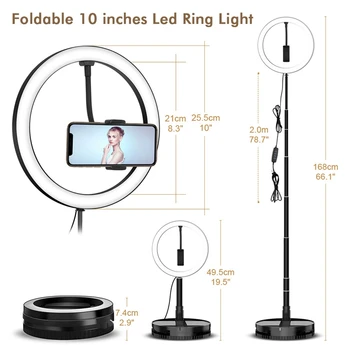 10 Colių Sulankstomas Žiedas Šviesos diodų (LED) Selfie Pritemdomi Žiedas Lempa su Ištraukiamas Stovas 