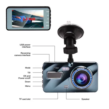 Automobilių DVR Brūkšnys Cam Vaizdo įrašymo 3 1Rear Peržiūrėti Dual Camera Full HD Automobilių Kameros 3.6