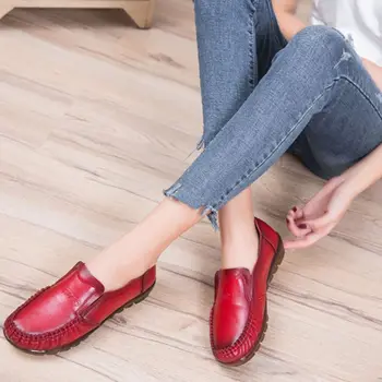 Rudenį nauji moteriški bateliai minkšti vienintelis minkšto paviršiaus, oda atsitiktinis mama batai plokščio pado batai