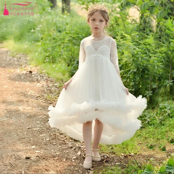 Pusė Rankovės Didelis Mažas Gėlių Mergaitės Suknelė, Vestuvių Vien Kaklas Elegantiškas Inscenizacija Chalatai ZF106