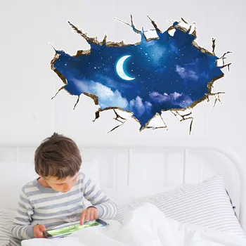 3D skaldyti sienos mėnulis asmenybės kūrybos miegamojo lovos, sofa fone, dekoratyvinės sienų lipdukai