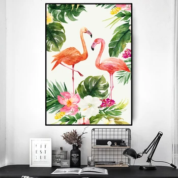 Šiaurės Stiliaus Monstera FlamingoWall Meno Tapybos Drobės PVC Plakatas Ir Spausdinimo Mergaičių Kambario Namų Dekoro TZ043
