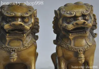 Senas Kinų bronzos Feng Shui Globėjas Blogio Fu Kazkoks Šuo Liūtas Žvėris statula Pora