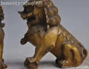 Senas Kinų bronzos Feng Shui Globėjas Blogio Fu Kazkoks Šuo Liūtas Žvėris statula Pora