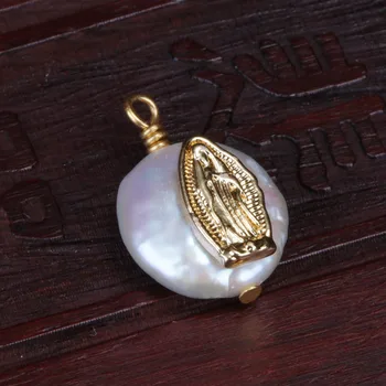 Maža aukso religinių Mergelės Marijos statula Krikščionių žavesio gėlavandenių perlų pakabukas rutuliuko žavesio dėl choker auskarai papuošalai 