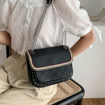 Derliaus Grotelės, Sklendės Aikštėje Crossbody maišelį 2020 Naujas Aukštos kokybės PU Oda Moterų Dizaineris Rankinės Grandinės Petį Krepšys