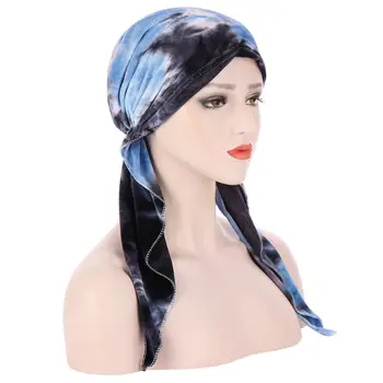 Musulmonų Aksomo Turbaną Headwrap Skrybėlę Moterų Pre-Susieta Chemo Beanies Kepurės Bandana Skarelė Vėžio Plaukų Aksesuarai