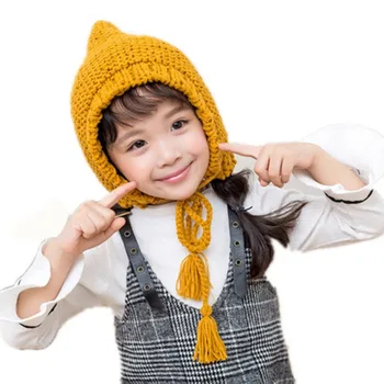 2 iki 9 metų, Apsaugoti ausis Vilnos Skrybėlę 2016 Žiemos Berniukas Mergaitė Kūdikių Vilnonis Šiltas Megztiniai Kawaii Skrybėlę MZ8