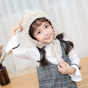 2 iki 9 metų, Apsaugoti ausis Vilnos Skrybėlę 2016 Žiemos Berniukas Mergaitė Kūdikių Vilnonis Šiltas Megztiniai Kawaii Skrybėlę MZ8