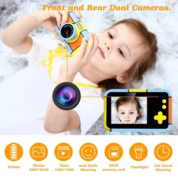 Vaikai Fotoaparatas, Įkraunama Vaikų Skaitmeninė vaizdo Kamera su 32G Atminties Kortelės 16MP 1080P HD atsparus smūgiams Skaitmeninė Vaizdo Kamera Žaislas