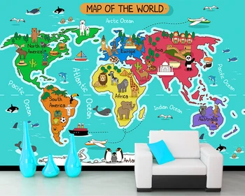 Custom papel DE parede infantil, animacinių filmų pasaulyje žemėlapį, freskomis berniukų ir mergaičių, vaikų kambario, miegamojo foną