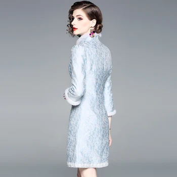 Pieštuku suknelė cheongsam 2018 NAUJĄ Pavasario moterims, elegantiškas Kinų Stiliaus trumpą Suknelę xl darbo Derliaus Mini Linijos Žiemos suknelės