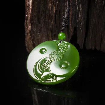 Green Jade Taiji Pakabukas Karoliai Gamtos Kinijos Raižyti Žadeito Papuošalų, Žavesio Amuletas Mados Dovanos Moterims