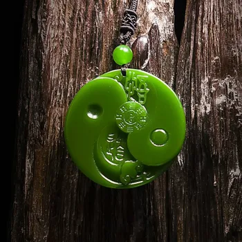 Green Jade Taiji Pakabukas Karoliai Gamtos Kinijos Raižyti Žadeito Papuošalų, Žavesio Amuletas Mados Dovanos Moterims