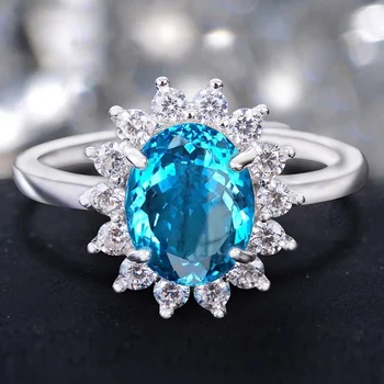 Natūralių autentiškų mėlynas topazas klasikinis žiedas Nemokamas pristatymas 925 sterlingas sidabro 6*8mm 1.6 ct brangakmenio #X991817