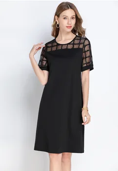 2020 Ponios Elegantiška juoda suknelė Europos stiliaus negabaritinių moterys vasarą perspektyvos akių kratinys paprastu būdu šalis suknelė 5XL