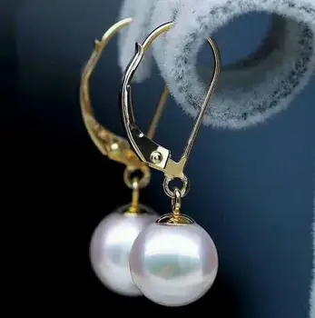 AAA 9-10 mm, baltos spalvos apvalių perlų auskarai