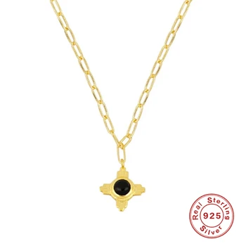 AIDE 925 Sterlingas Sidabro Užraktas Grandinės Karoliai Moterų Madinga Geometrinis Kryžiaus Pakabukas Clavicle Karoliai Fine Jewelry collares