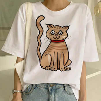 Juokinga Juodosios Katės Atspausdinta marškinėliai Moterims Harajuku Ullzang T-shirt 90s Grafinis Marškinėlius Mados Viršūnes Tees Moterų Camiseta Mujer