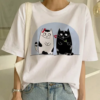 Juokinga Juodosios Katės Atspausdinta marškinėliai Moterims Harajuku Ullzang T-shirt 90s Grafinis Marškinėlius Mados Viršūnes Tees Moterų Camiseta Mujer