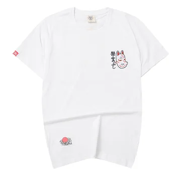 Japonijos Streetwear Harajuku Stilius Samurajus Katė Siuvinėjimo Tshirts Vyrų Hip-Hop trumparankoviai marškinėliai Jaunimo Banga Prekės Tees 2020 m.