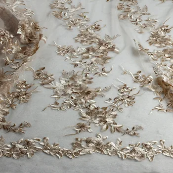 Karšto pardavimo mišrios spalvos aukštos kokybės 3D gėlės ant užskaitos išsiuvinėta vestuvinė suknelė nėrinių audinys, kurį kiemas